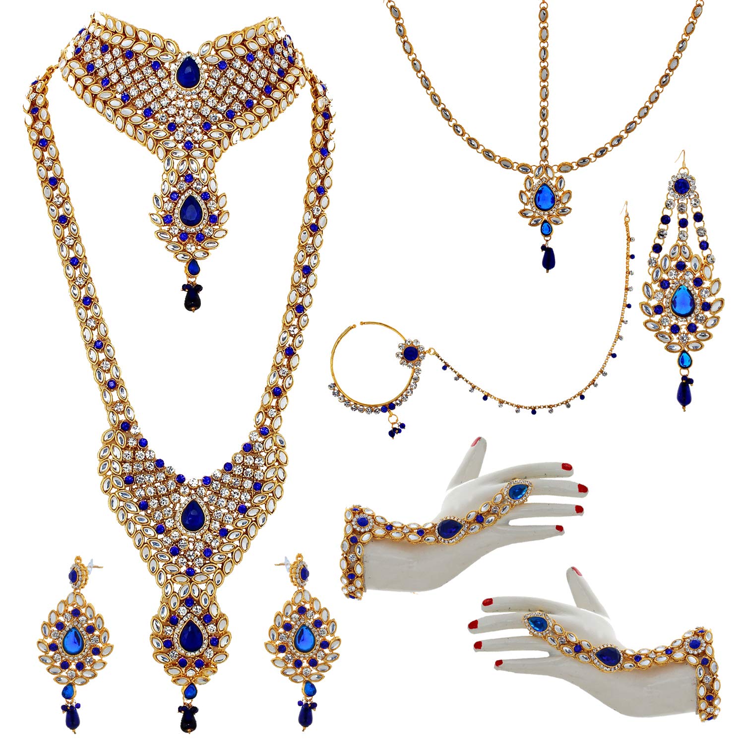Lucky Jewellery Traditional Gold Plated Kundan Bridal Set for Girl & Women 9 Pcs. (3894-IZS-1002-B) (B0725L3BYF) Amazon Price History, Amazon Price Tracker