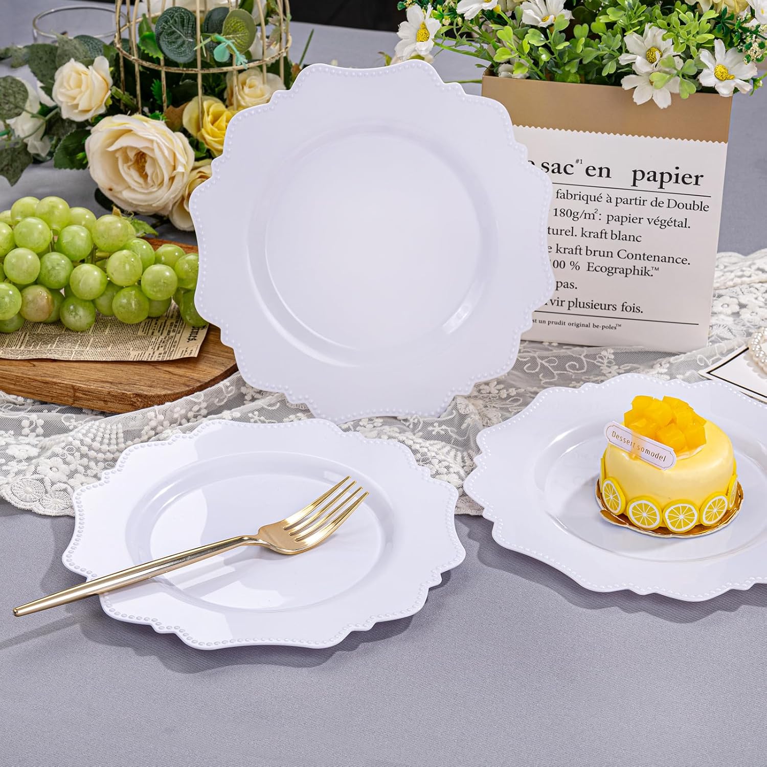 COLOSUS 60pcs 7.5 Inch White Plastic Dessert Plates,Premium Plastic Salad Plates,Heavy Duty Disposable Appetizer Plates for Thanksgiving Wedding and Everyday Use - Image 6