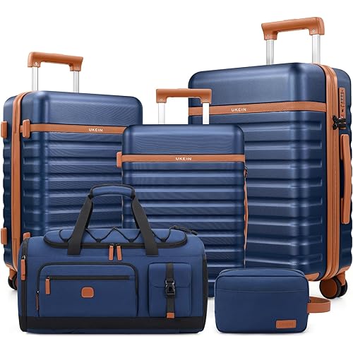 Luggage Sets 3 Piece, Carry On Luggage 20In With Spinner Wheels,PC Hardside Suitcase Set with TSA Lock,Durable Carry On Suitcase With Travel Backpack for Men (Blue, 5 piece set)