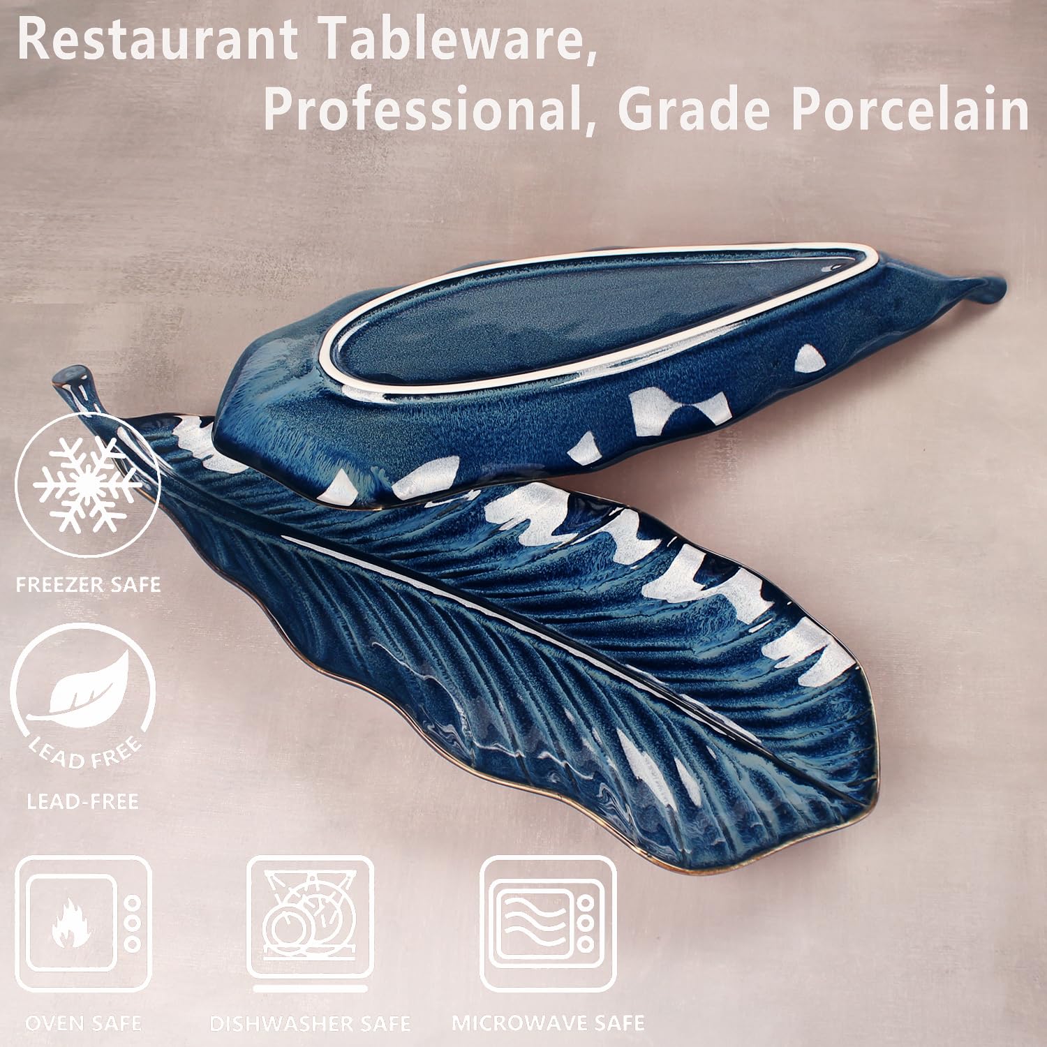 Lot de 2 grands plateaux de service pour le divertissement, plateaux et plateaux en porcelaine, passent au lave-vaisselle et au micro-ondes, bleu roi, 43,2 cm