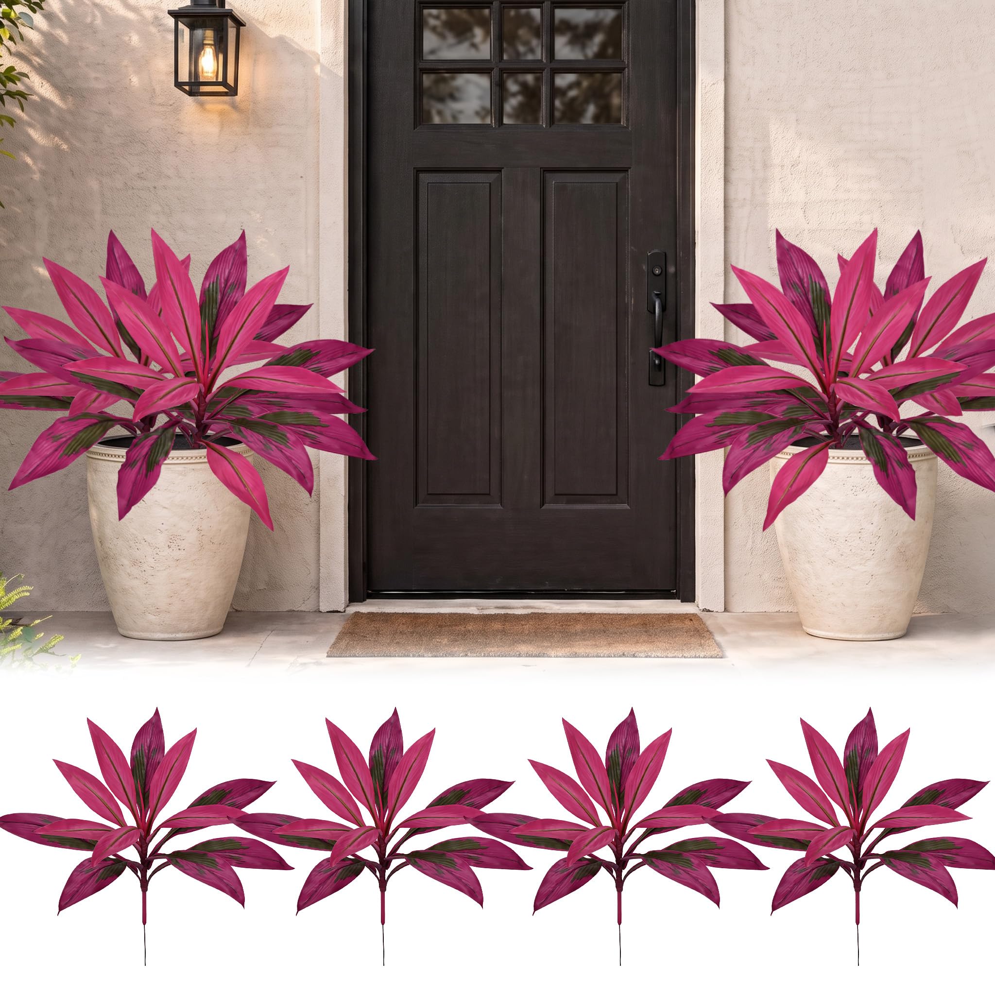 4PCS Artificial Tropical Plant Outdoor UV Resistant Large Fake Plants