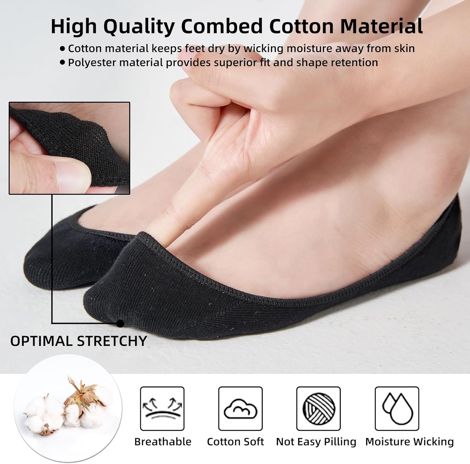 6 Pairs No Show Socks Womens, Ultra Low Cut Liner Non Slip Footies Socks for Flats Invisible Boat Shoe Size 5-8/9-11 - Image 5