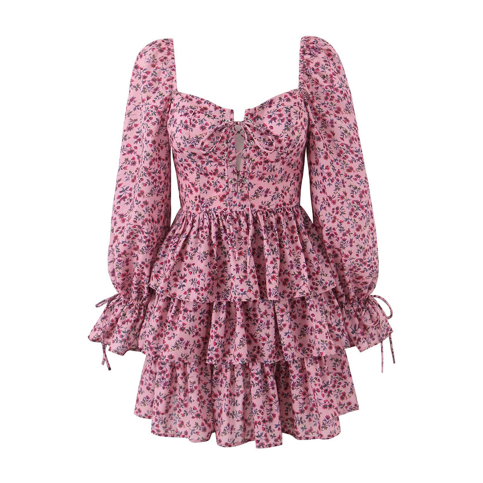Robe courte à bretelles style robe de princesse à volants taille haute