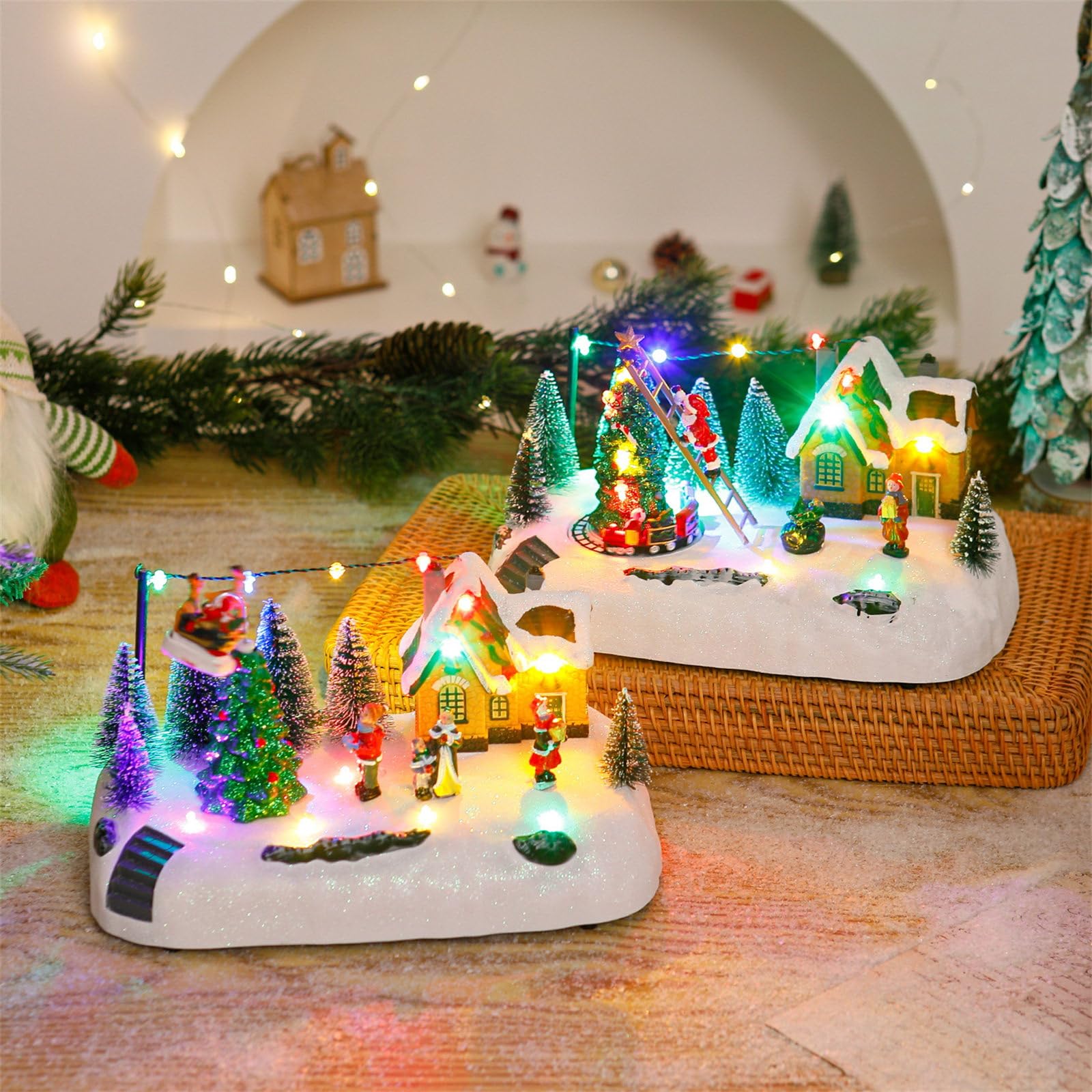 Aurgiarme Decorazione natalizia in resina a tema con funzioni musicali e illuminazione ornamento per genitori e figli, attività di decorazione per feste di Natale