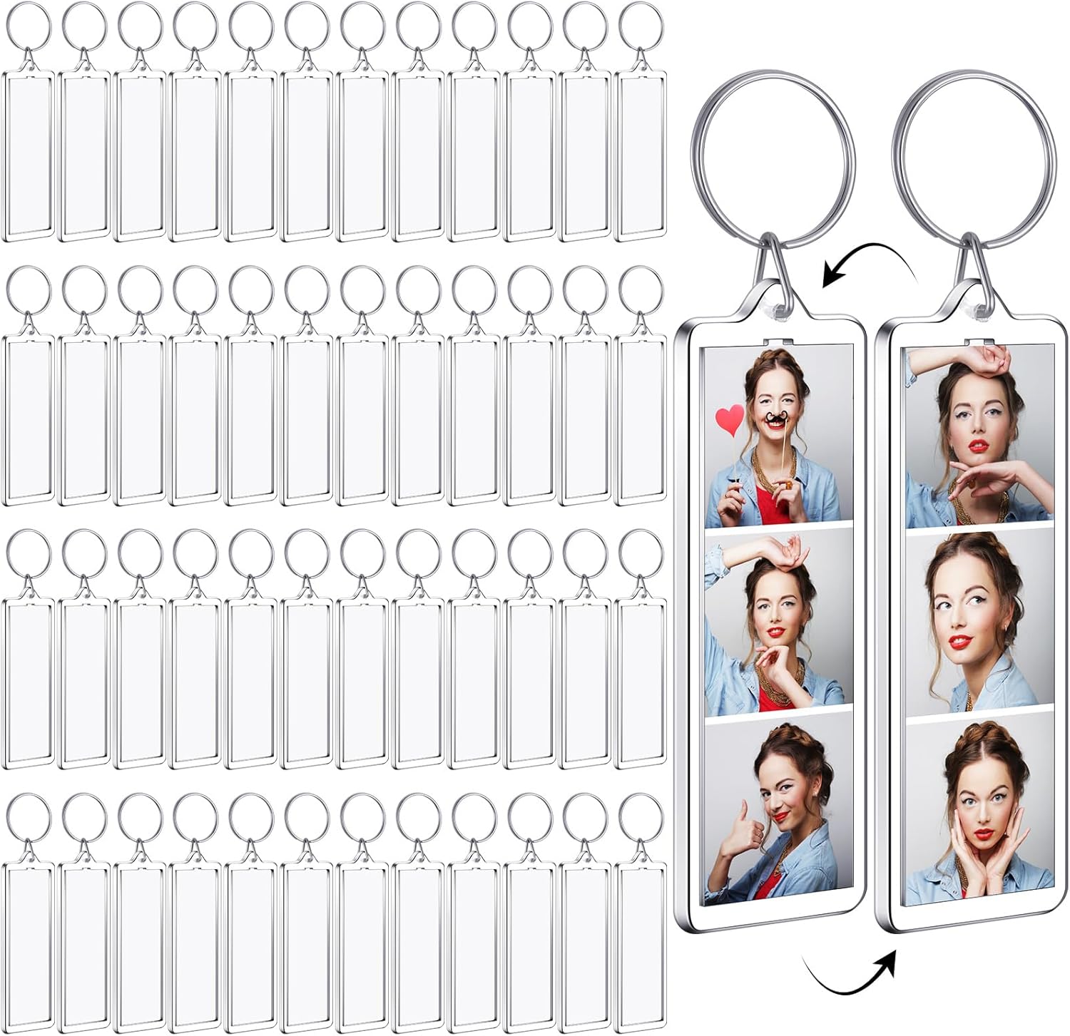 MTLEE Mini Photo Strip Keychain Frame Acrylic Photo Booth Keychain Double Sided Picture Keyring Holder Blank