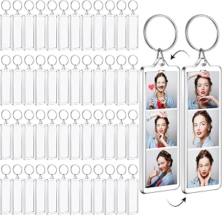 MTLEE Mini Photo Strip Keychain Frame Acrylic Photo Booth Keychain Double Sided Picture Keyring Holder Blank(100 Pcs,Minimalist)
