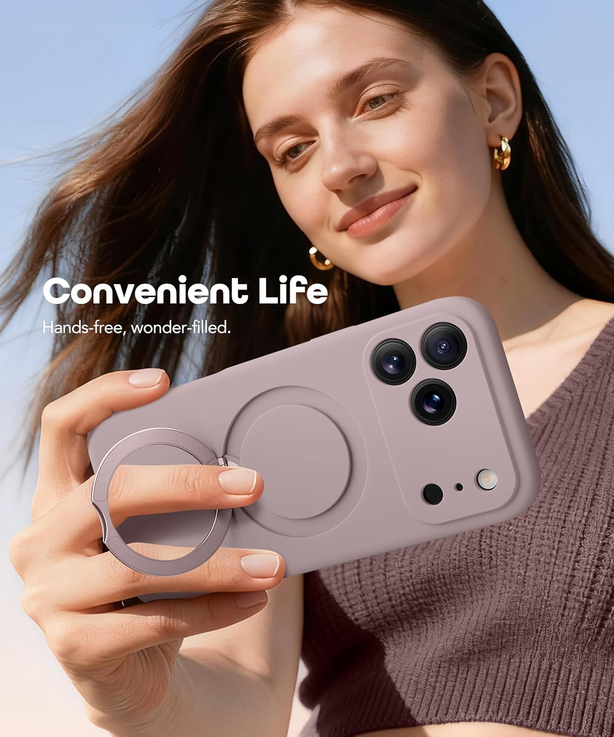 GolbinBox for iPhone 17 Pro Case with 360° Spin Magnetic Stand, [Compatible with MagSafe][Full Camera Protection],Full Body Shockproof Liquid Silicone Case with Ring Stand for 17 Pro 6.3'', Light Taro - Image 9