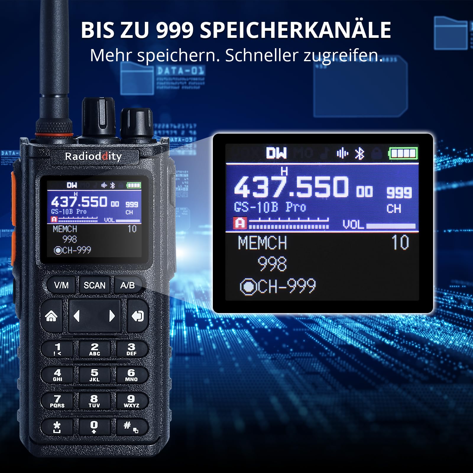 Radioddity GS-10B Pro 8W Amateurfunk, mit Echtzeit-Spektrum-Anzeige | HF SSB CW Flugfunk UKW Empfänger, BT App-Programmierung, 999CH, mit Donut-Antennen, Tragbares Funkgerät für POTA