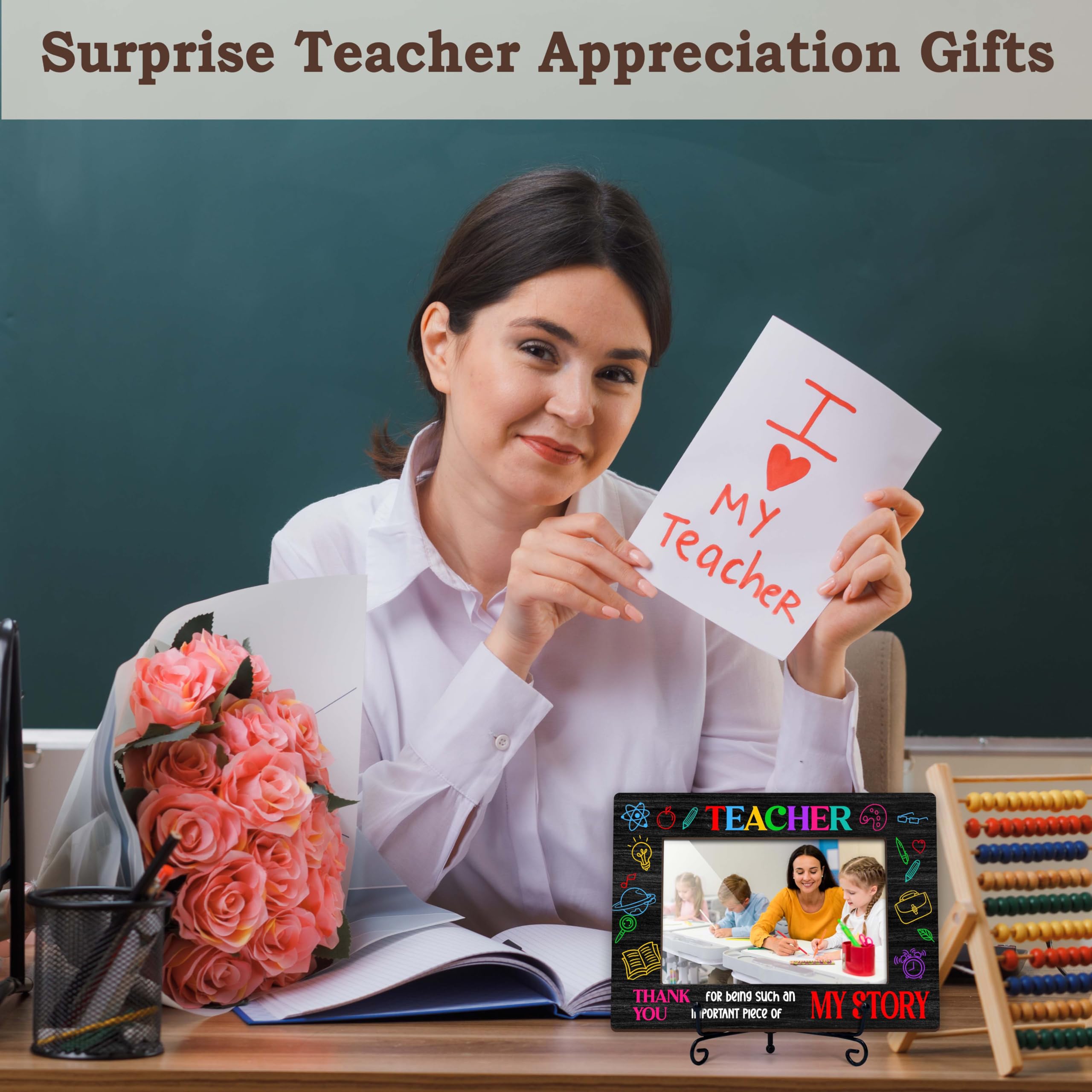 Marco de fotos para profesores, regalos de agradecimiento para mujeres y hombres, marcos de fotos para regalo de cumpleaños del día del profesor con soporte de hierro para exhibición de mesa, 4