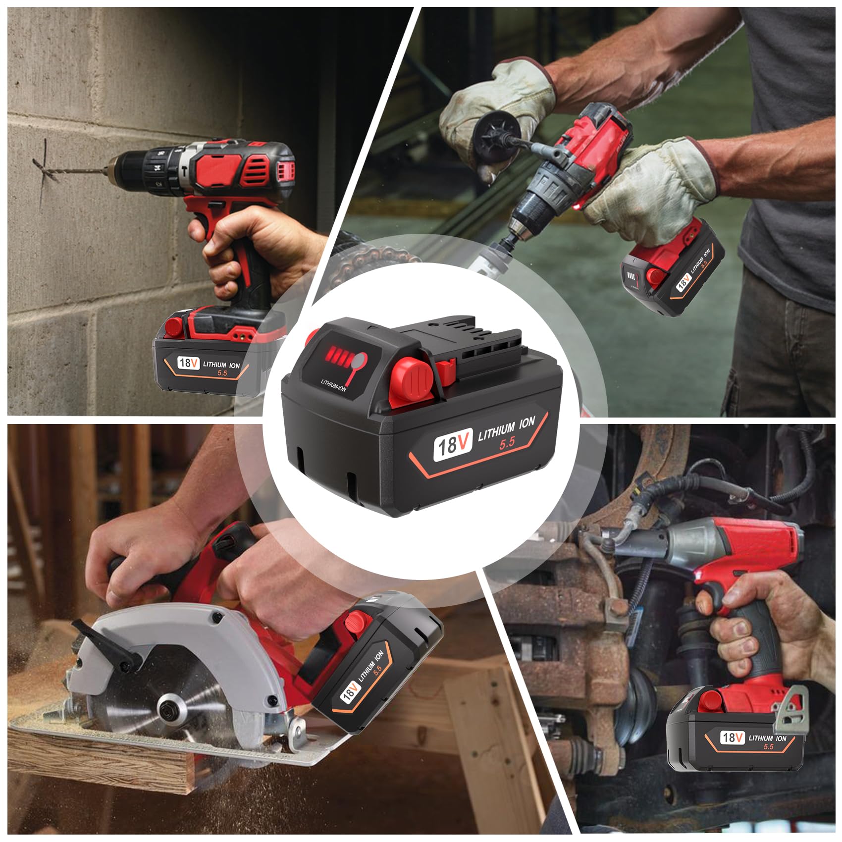 JYJZPB 2X 18V 5500mAh Batería de Repuesto para Milwaukee M18 48-11-1850 | 48-11-1852 48-11-1812 48-11-1828 48-11-1820 48-11-1860 48-11-1840 48-11-1815 2601 2701-20, con Indicador LED