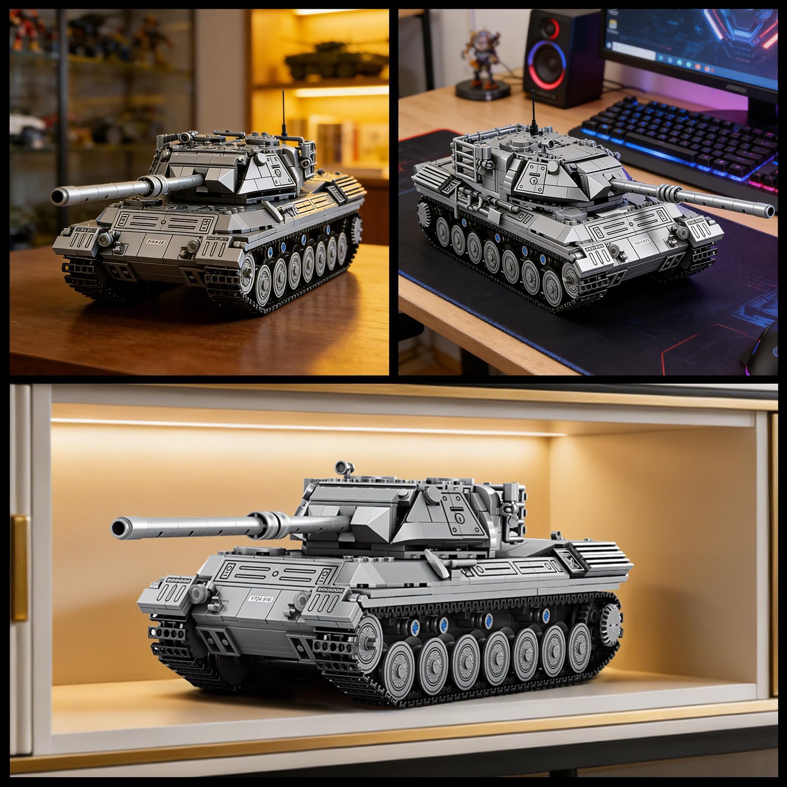 Reobrix Leopard 1 zestaw do budowania czołgów dla dorosłych, licencjonowany model wojskowy 1:26, 1273 szt. wojskowych klocków czołgów z obrotową wieżą, prezent dla dorosłych, chłopców w wieku od 14