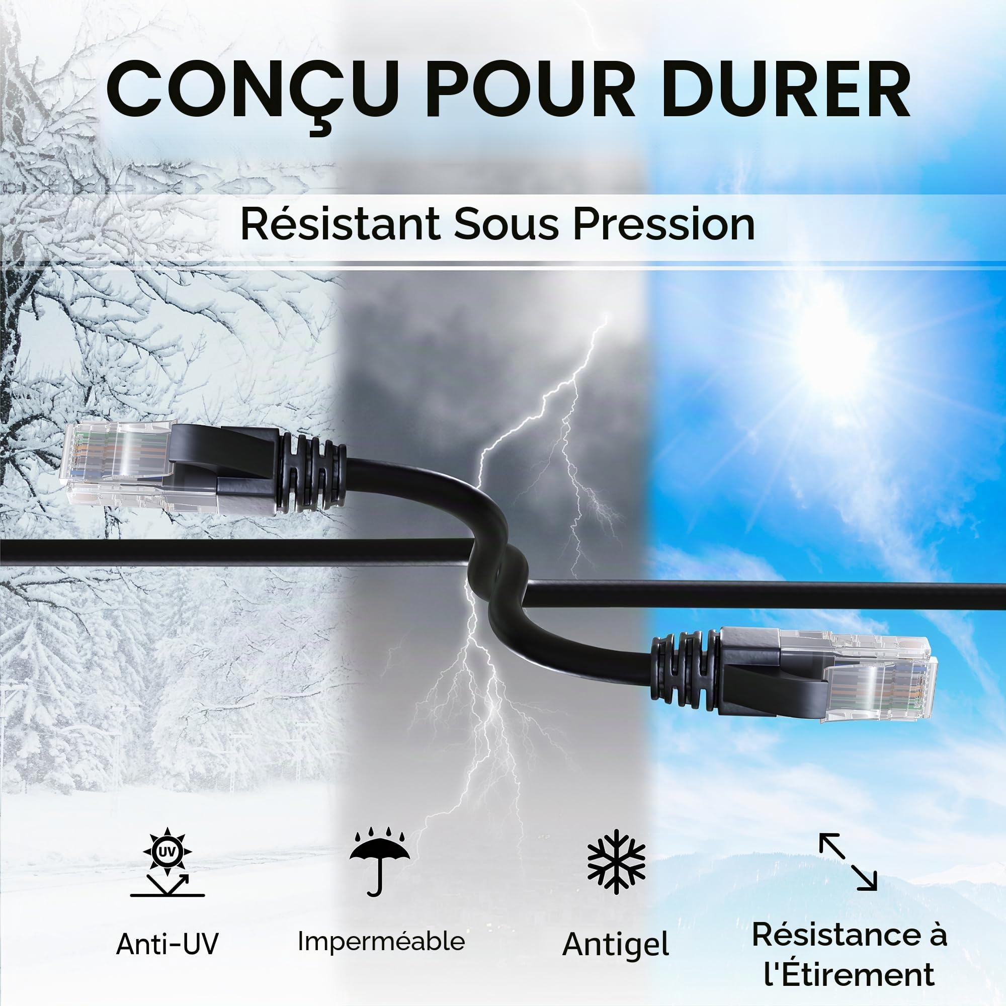 Mr. Tronic Exterieur Impermeable Câble Ethernet 100m, Reseau LAN Cat 6 Haut Debit pour Une Internet Rapide | Câble Ethernet AWG24, Cat6 RJ45 UTP CCA 1 Gbps (100 Mètres, Noir)