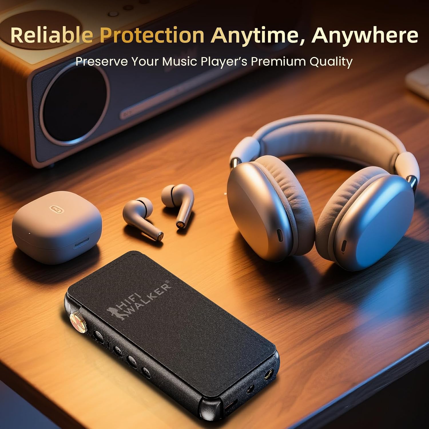 HIFI WALKER Protective PU Leather Case for H20 Pro Portable HiFi Music Player, Shockproof & Durable, Black