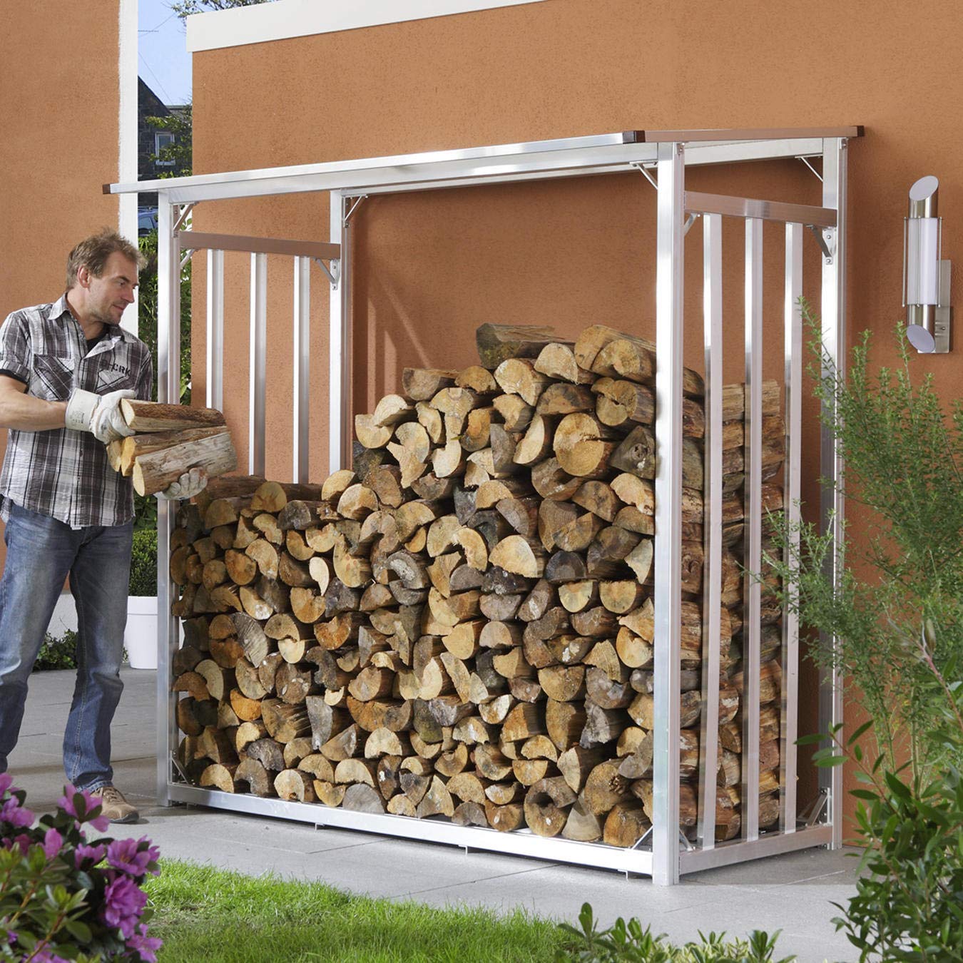 Beckmann Kaminholzregal aussen Holzlager wetterfest Holzunterstand KHM [Metall] 201 x 104 x 199 cm I Brennholzregal außen I Brennholzlager I Holzaufbewahrung outdoor I Holzständer I Holzstapelhilfe