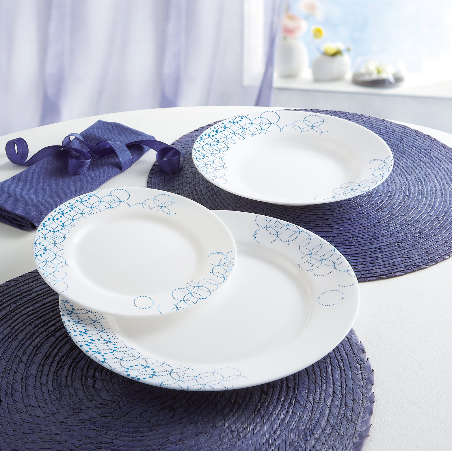 Luminarc Melia 18Piece Dinnerware Set, White and Blue Buy Online in