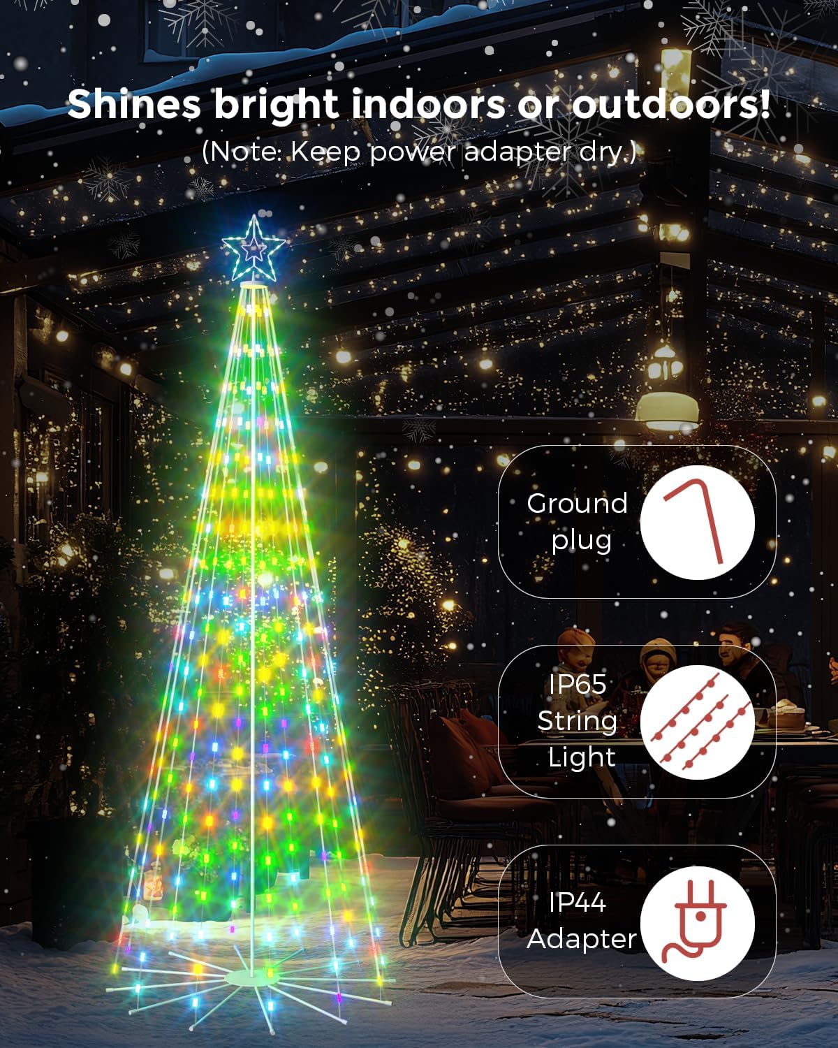8ft Smart Outdoor Lighted Christmas Tree with Sturdy Iron Base, 16 Mil Color Changing, Music Sync, Timer, Group Control, RGB Led Christmas Decorations for Indoor Outdoor - Image 5