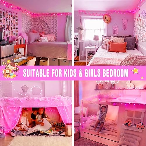 Miniatura 4 de JMEXSUSS Guirnalda de 200 luces LED rosas para decoración de habitación, luces de Navidad rosas con cable transparente, luces de hadas rosas