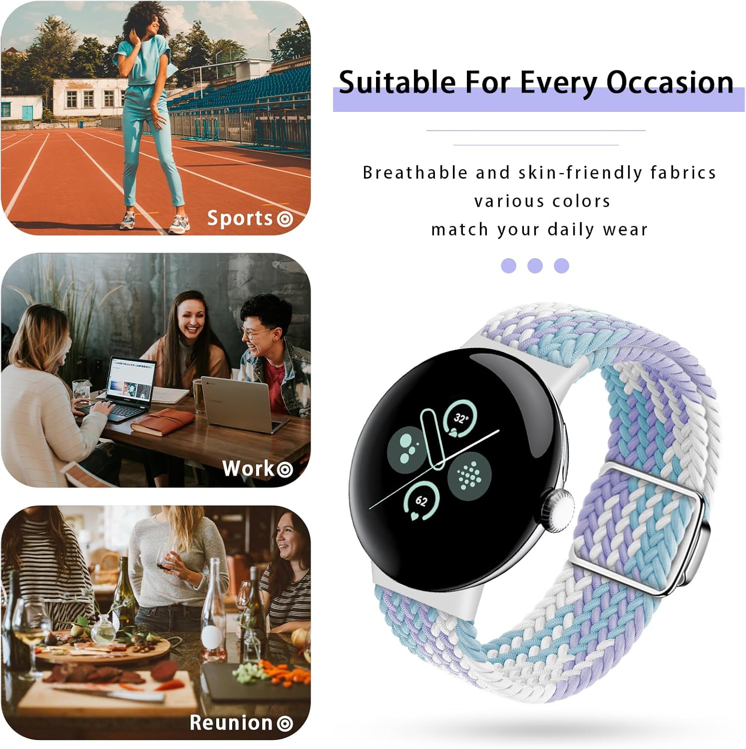 Braided Magnetic Band Compatible with Google Pixel Watch/Pixel Watch 2, [Upgraded Magnets do not fall off] Adjustable Stretchy Nylon Strap for Pixel Watch 2 1 Wristbands Women Men