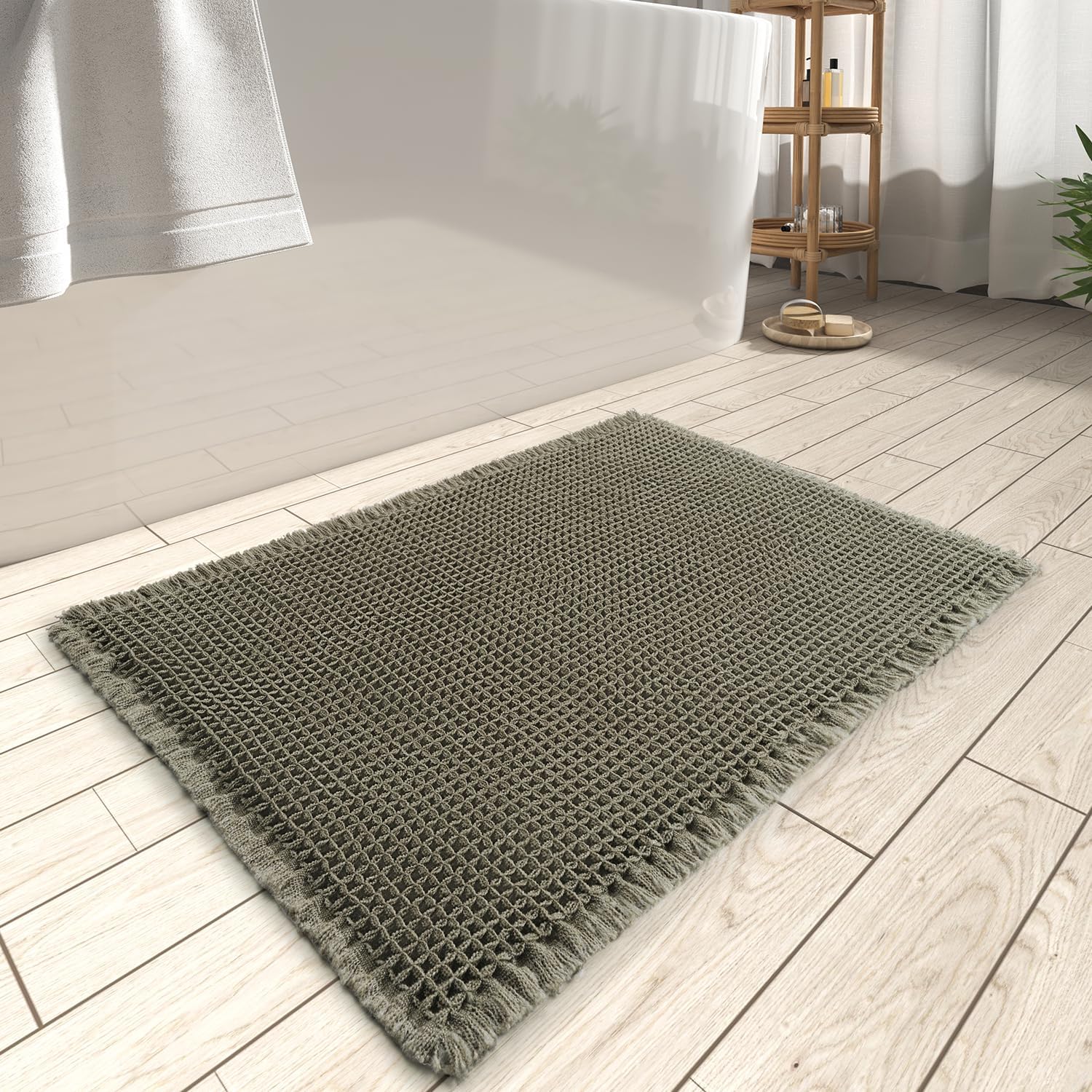 Amazon.com: ZALL Waffle Bath Mat Super Absorbent Non Slip Bathroom Rug ...