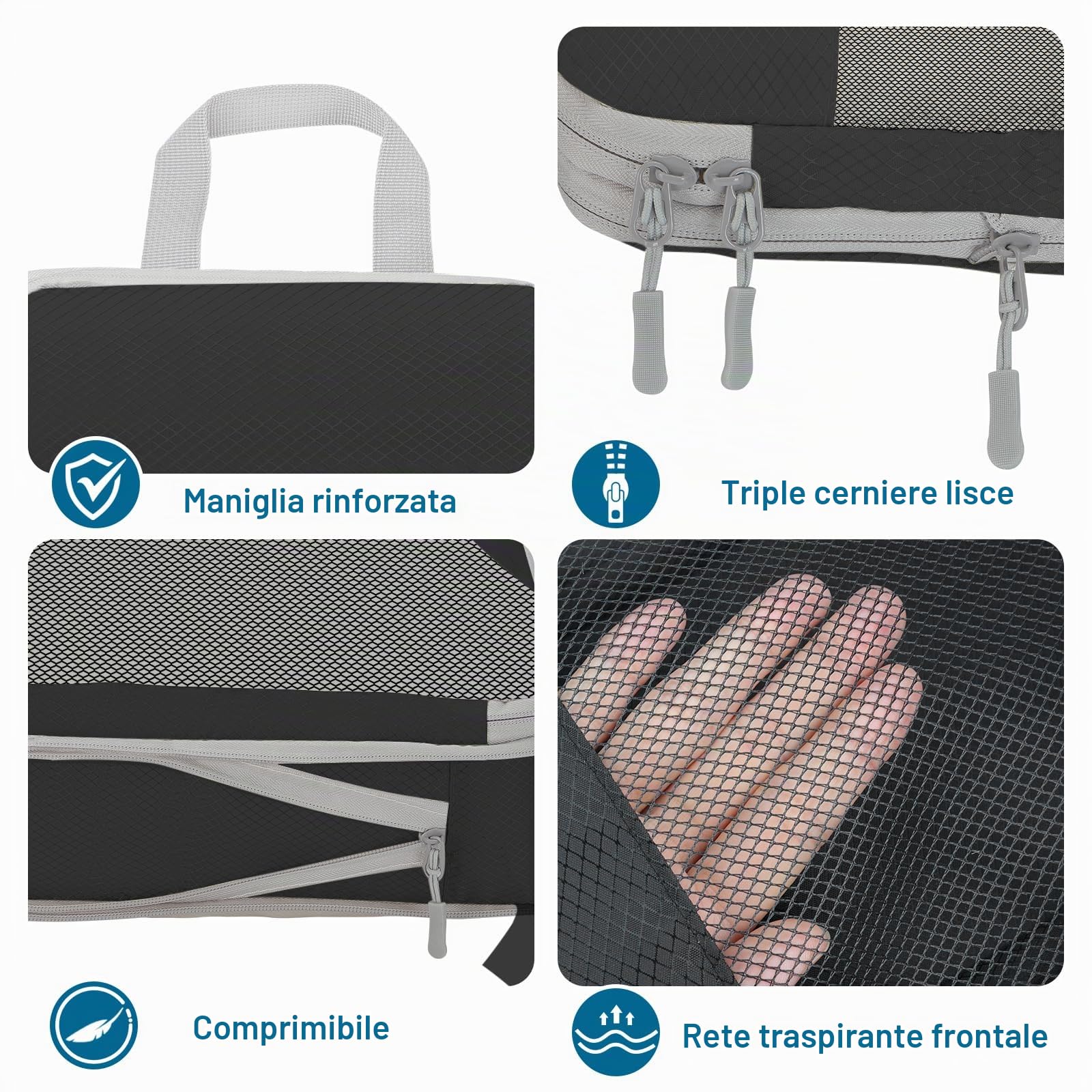 Cubi da viaggio compressibili per valigie a mano Organizer da viaggio per bagagli Sacchetti compressibili 7 pezzi Sacchetti compressibili espandibili per articoli da viaggio essenziali