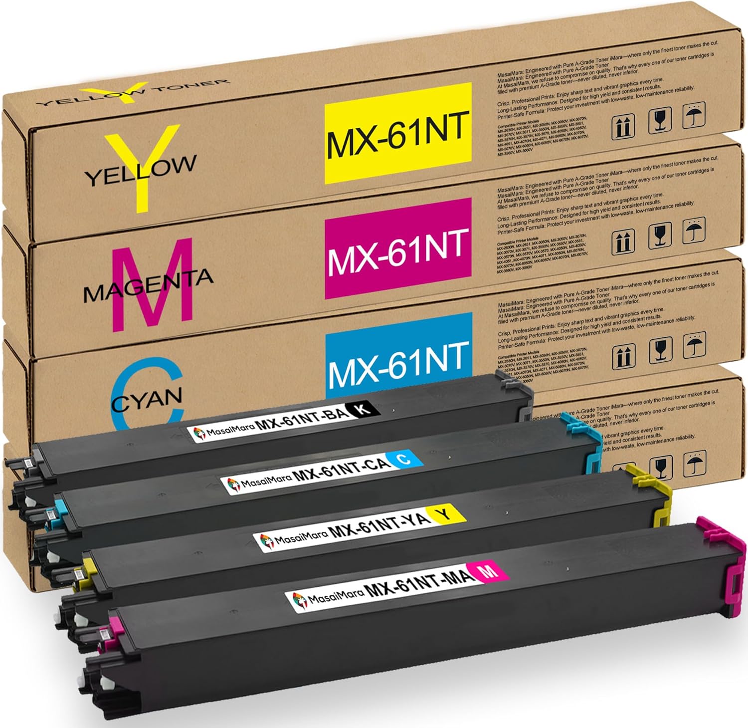 MasaiMara MX-61NT MX61NT MX-61NT-BA MX-61NT-CA MX-61NT-MA MX-61NT-YA Compatible Toner Cartridges for Sharp MX-2630N MX-3050N MX-3070N MX-3550N MX-4050N MX-5050N MX-6050N MX-6070N MX-3070V Printer