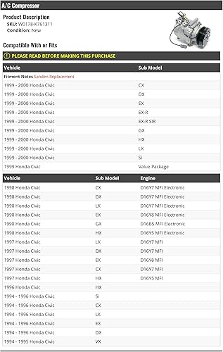 Compresor de A/C - Compatible con Honda Civic 1994-2000