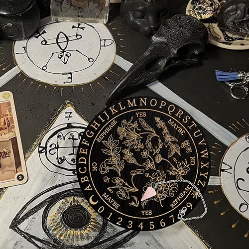 Miniatura 7 de AHANDMAKER Tabla de péndulo de bruja de 7.8 pulgadas, plancha de madera para radiestesia con péndulos de cristal de cuarzo rosa, herramientas de