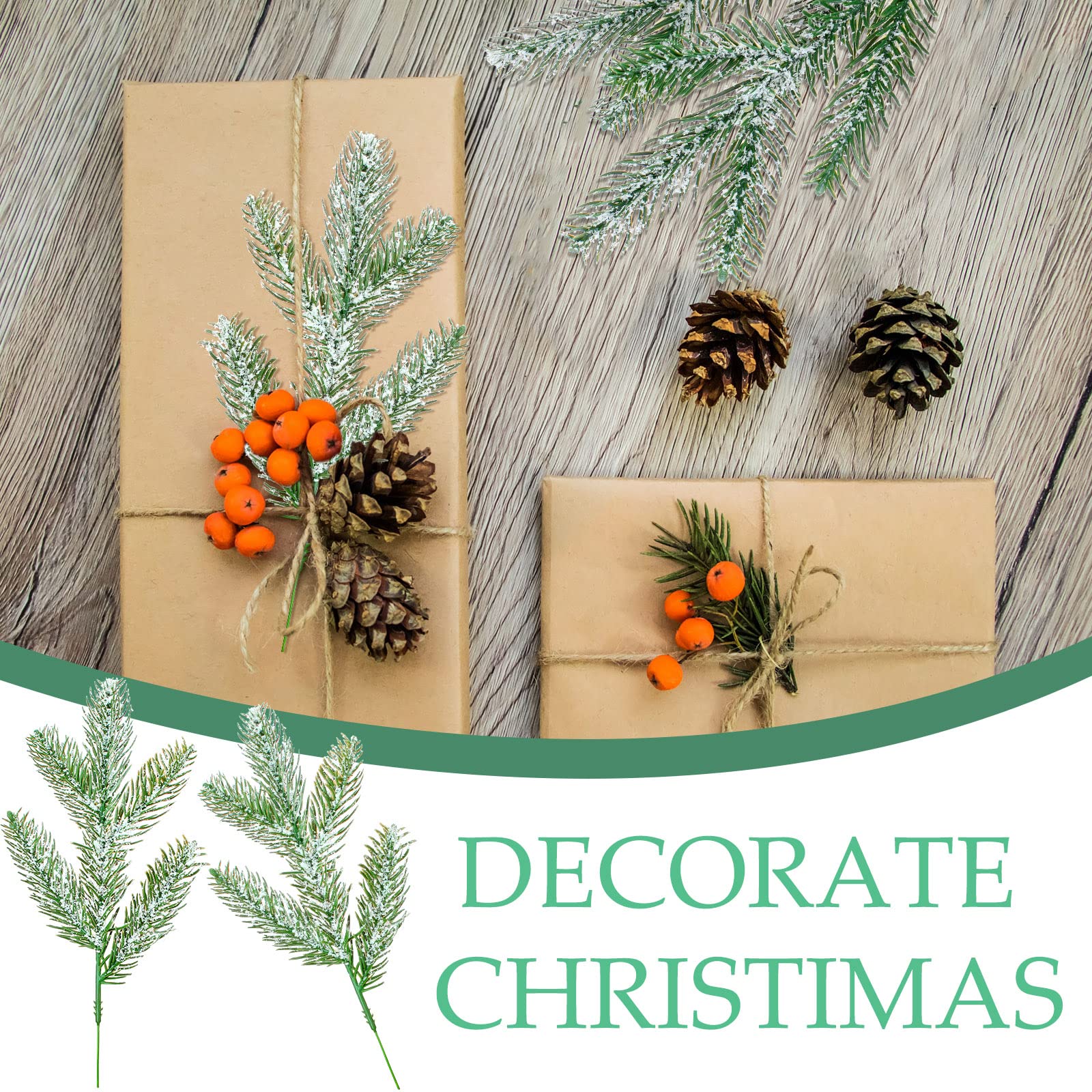 Amazon｜20ピース 12インチ つや消し 人工松の枝 クリスマス 雪に覆