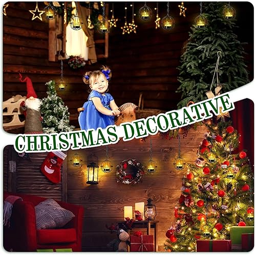 Miniatura 8 de Retisee Juego de 12 portavelas colgantes para colgar al aire libre, faroles vintage con velas de té para el hogar, jardín, patio, pérgola, patio,