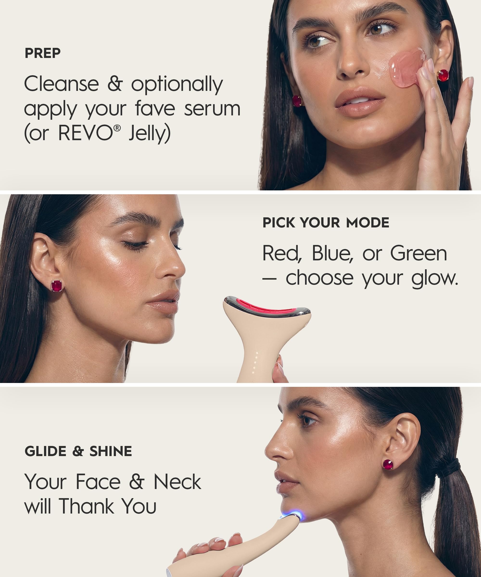 REVO Genie | Masajeador de belleza facial y cuello con LED ultra potentes para arrugas, líneas finas, piel hinchada, tono de piel desigual, drenaje linfático, herramienta de escultura facial para