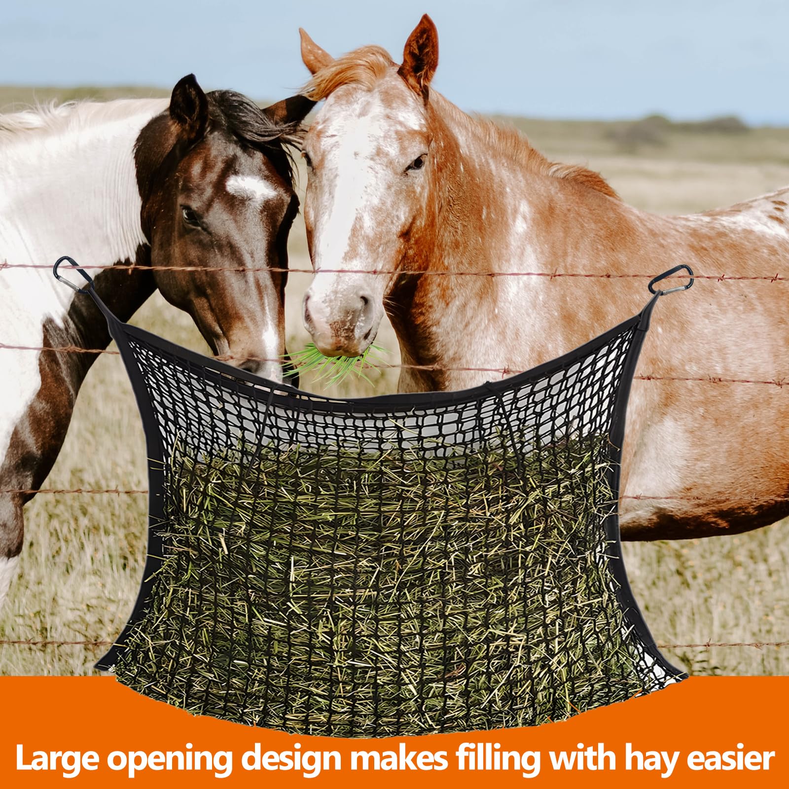 2 Reti Rete per Fieno Cavalli, Dimensioni 90 X 80 cm, 4,5 X 4,5 cm Rete per Retes da Fieno per Cavalli Grande, capacità: 6 kg, Riduce Lo Spreco di Foraggio nei Sacchi di Mangime (Nero)