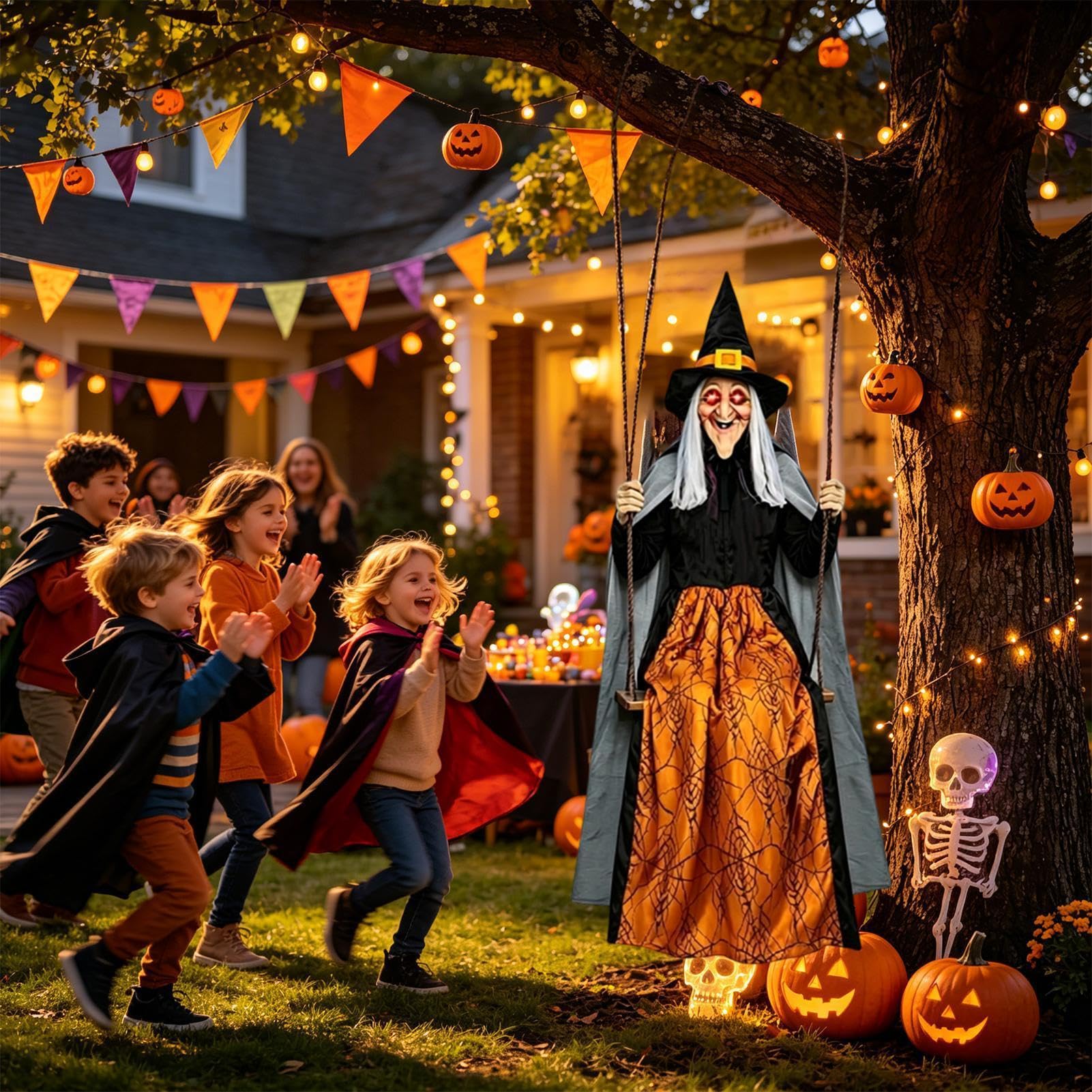Schwingende Hexe 1,8 Meter Lebensgroße Außenfigur | Halloween-Dekorationen Für Draußen Für Garten Rasenfläche Hof Kamin Kaminmantel Wohnbereich Party und