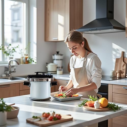 Miniatura 7 de QINGHOU Mini olla a presión de doble tapa de esmalte natural de 2.6 cuartos de galón, sistema con una sola mano, olla multiusos para pasta, adecuada