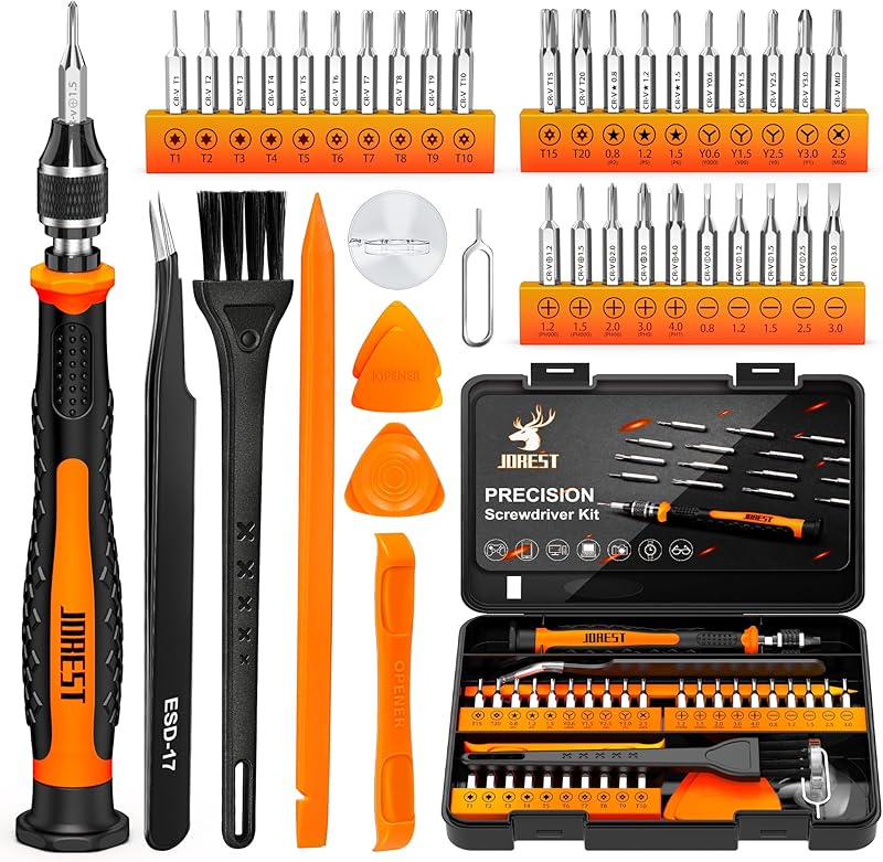 JOREST 40Pcs Kit Tournevis de Précision, Outillage Set avec Torx T1 T2 T3 T4 T5, TR5 T6 T7 T8 T9 T10 T15, Triwing Y00, Etoile P2/5, -1.0/2.0, etc, pour PS4, Xbox, Switch, Macbook, PC, Lunettes, Montre