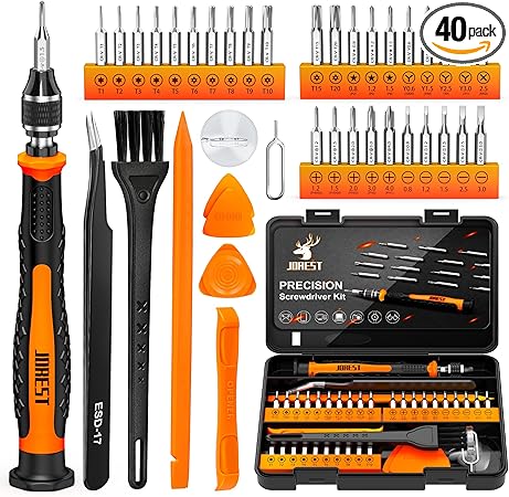 JOREST 40Pcs Small Precision Screwdriver Set with Torx Triwing Phillips, Mini Repair Tool Kit for Macbook, Computer, Laptop, PC, iPhone, PS5, Xbox, Switch, Glasses, Watch, Ring Doorbell, Electronics