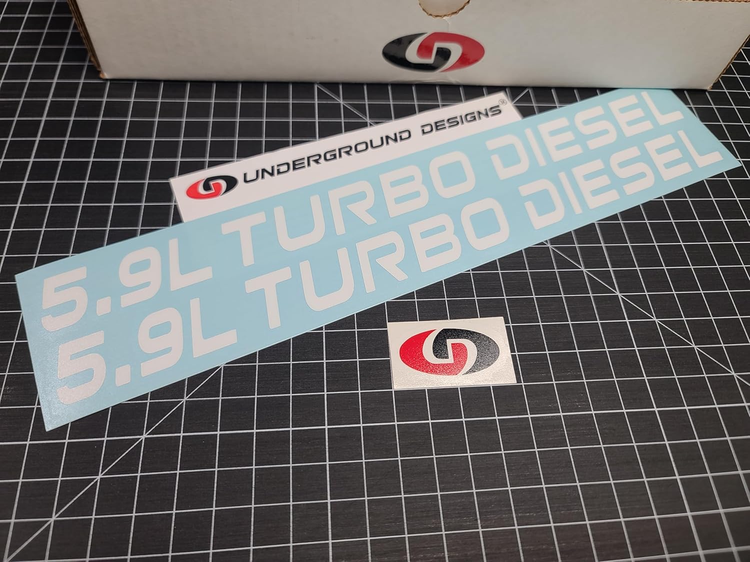 5.9L Turbo Diesel Decals (2pk) Truck Hood Stickers Fits 1989-1993 Ram (Gloss Red, 2.0" Tall x 25" Overall Length)