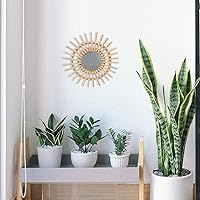 Vista 7 de ABOOFAN Espejo de ratán para colgar en la pared, marco de espejo de maquillaje, decoración artística de madera para sala de estar, dormitorio