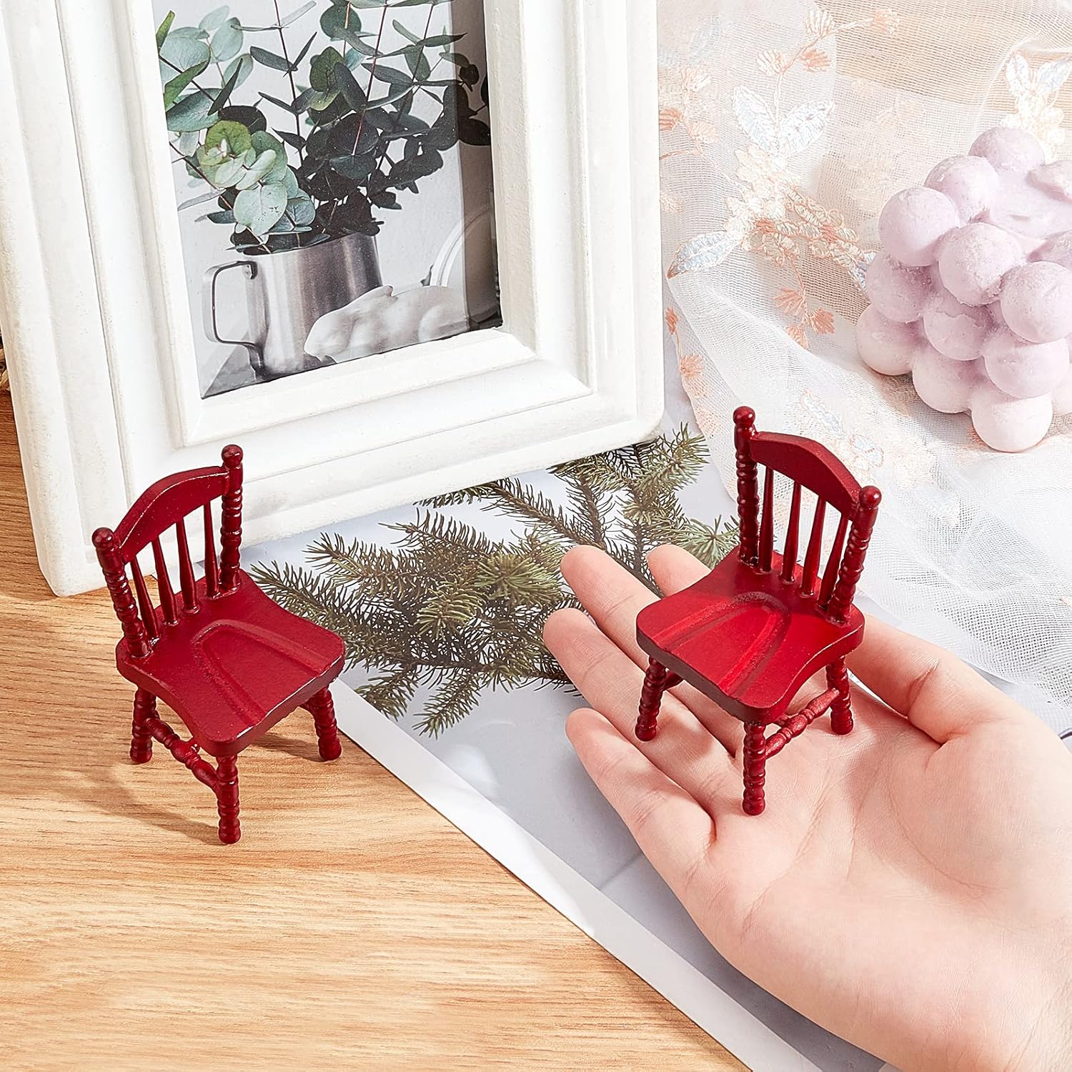 PH PandaHall 2pcs Dollhouse Chairs 1/12 Scale Miniature Furniture Chairs Tiny Furniture Model Chair for Christmas Dollhouse Accessories Home Decor Photography Props,1.5x1.5x3inch