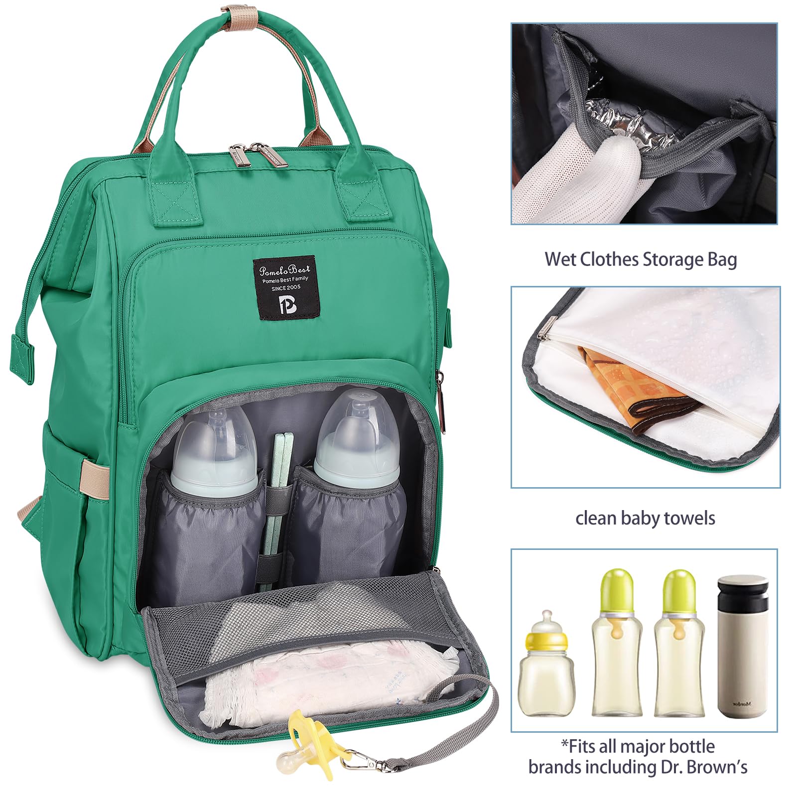 Pomelo Best Zaino Mamma Multifunzione Neonato Fasciatoio Bambino Impermeabile Borsa Stoffa Grande capacità con Materassino fasciatoio, 2 tasche isolanti bottiglia per Viaggiare