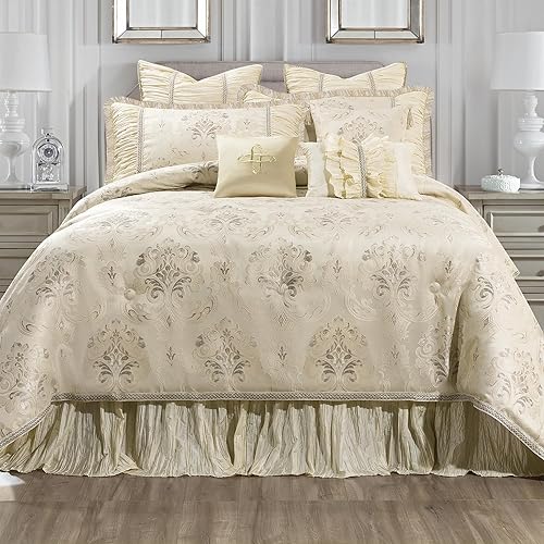 Miniatura 9 de Loom and Mill Juego de edredón de lujo, juego de edredón de diseño floral jacquard para dormitorio, juego de ropa de cama de calidad estilo princesa