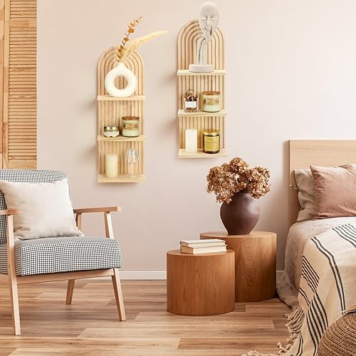 Miniatura 2 de Geetery 2 estantes flotantes de madera de arco de mediados de siglo, estantes de pared de arco iris, estante de pared bohemio moderno, decoración de