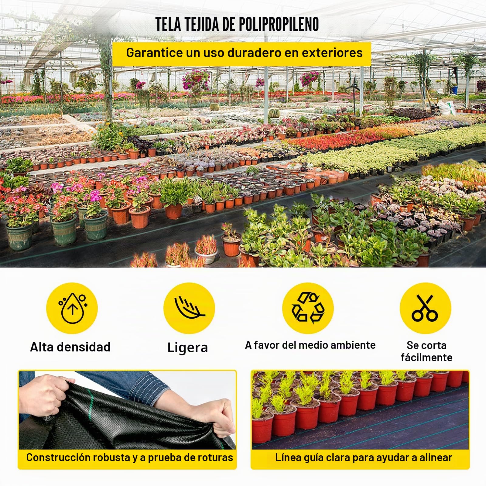 VEVOR Tela de Acolchado 91,4 x 2 m Tela de Control de Malezas Geotextil Jardín Lona PP Alta Permeabilidad Densidad Subyacente Textil para Cubierta del Suelo Jardinería Agricultura Huerto, Negro