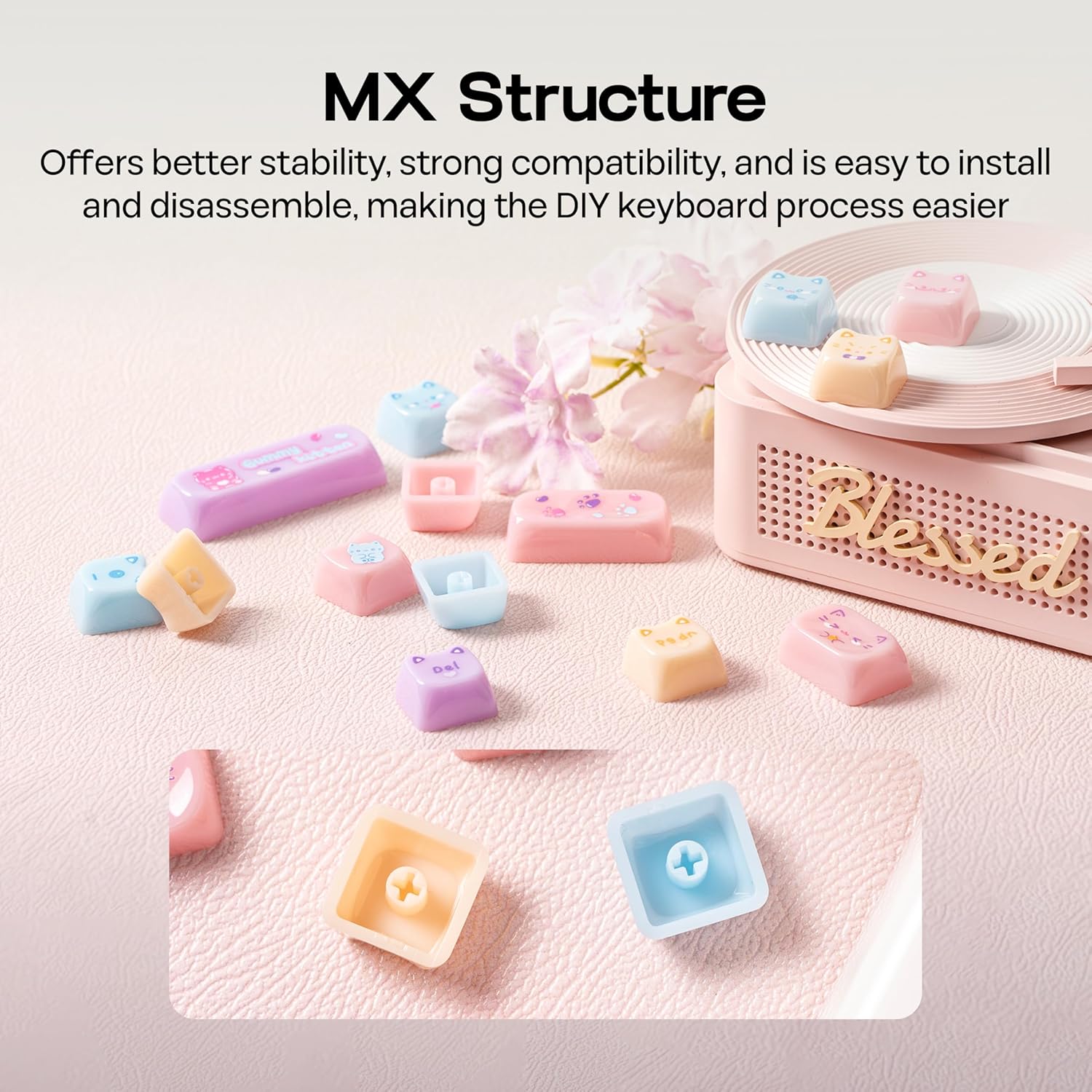 KiiBOOM Cute Cat Keycaps Set, Mao Profile, PBT/PC Keycap for MX Switches Mechanical Keyboard, Compatible with 60%, 65%, 75%, TKL, 96%, Full-Sized Layout (Meow Pudding)