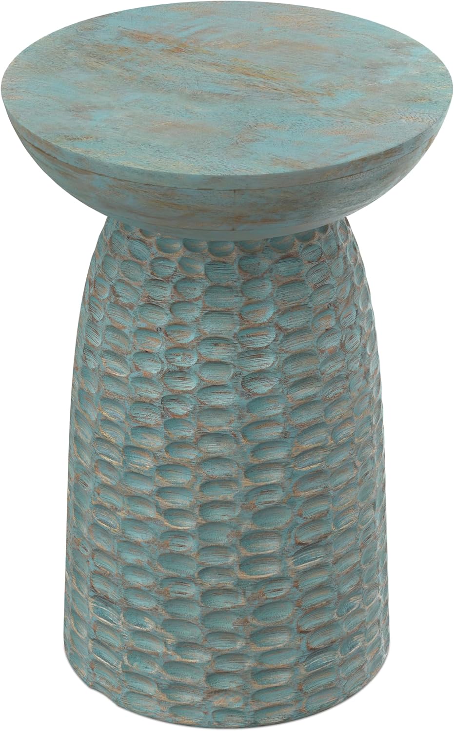 SIMPLIHOME Boyd End Table - 16 inch Wide Solid Mango Wood Round Accent Table in Teal Wash, Handcrafted Contemporary Nightstand or Lamp Stand for Living Room, Bedroom, or Family Room, Assembled