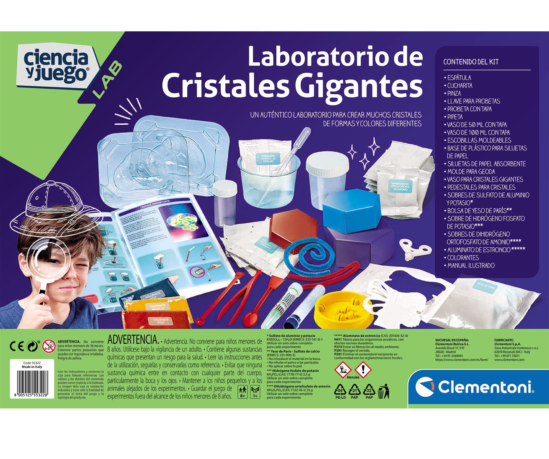 Clementoni - Laboratorio de Cristales Gigantes - Juego científico a Partir de 8 años, Juguete en español (55322)