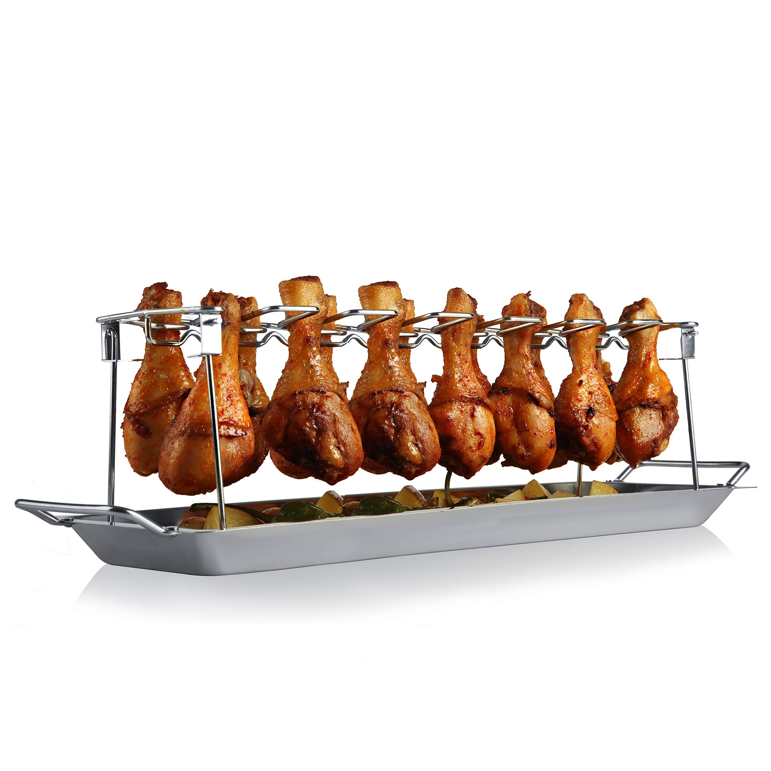 Hähnchenschenkel Halter | LFGB-geprüft (TÜV) | Edelstahl Grill & Backofen Chicken Rack | Spülmaschinenfest, Klappbar & langlebig | Inkl. BBQ-Rezeptkarte & eBook