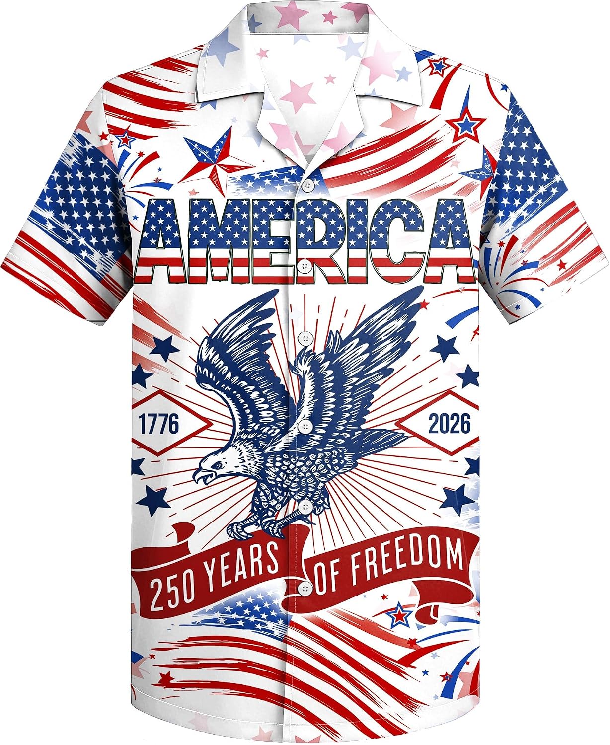 4th of July Hawaiian Shirts for Men America Flag Button Down T-Shirts 250th Anniversary USA Shirt Patriotic Tops