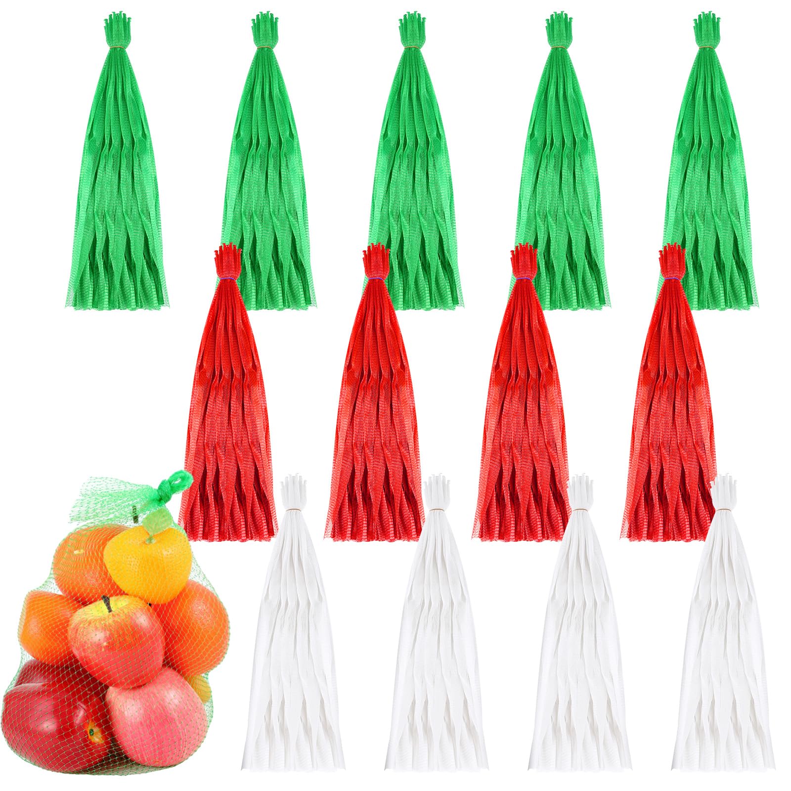Windyun 1000 Pcs Reusable Mesh Net Bags Bulk, 20 Inch, Red, Green, White