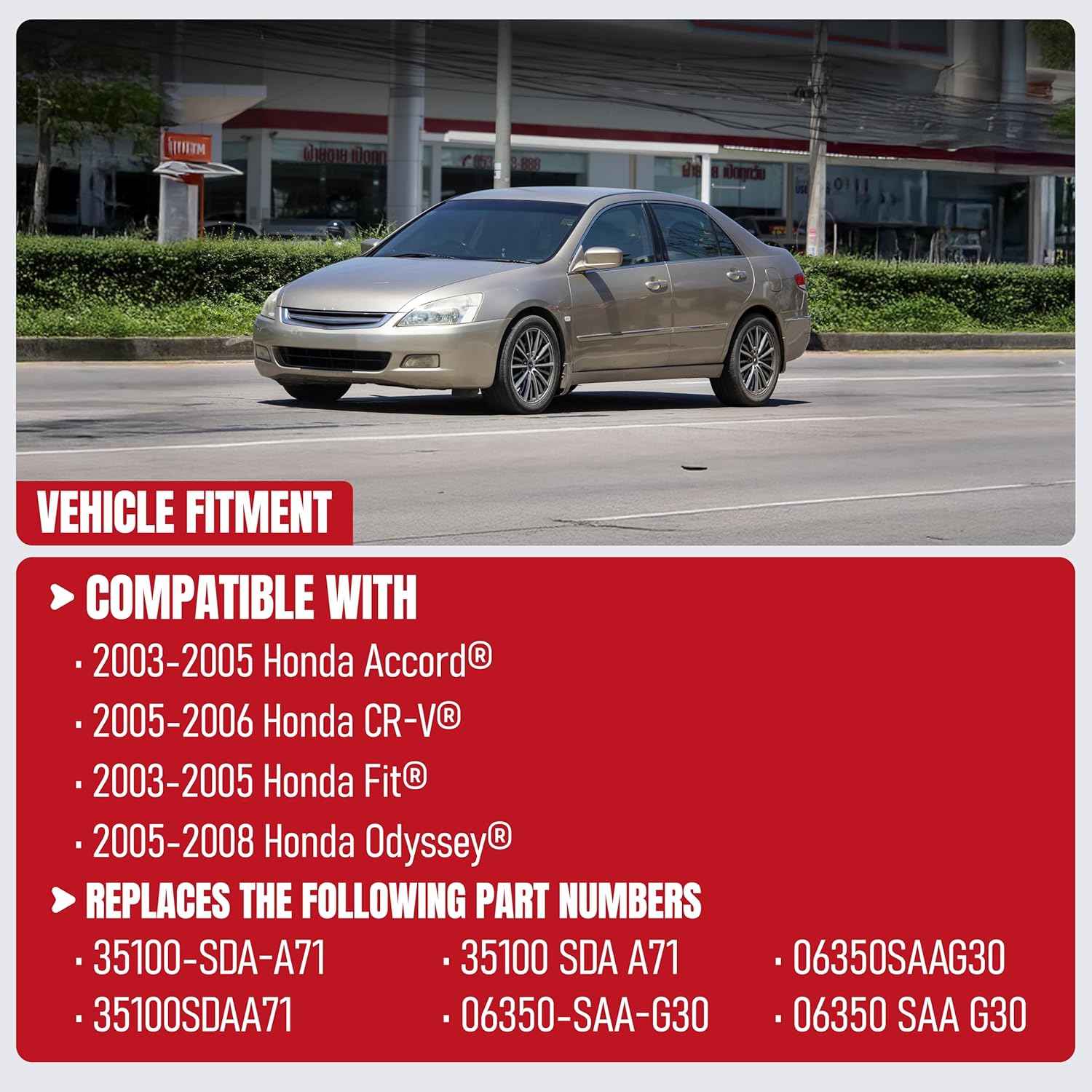 Ignition Switch Lock Cylinder Assembly Replacement by AA Ignition with Chip ID48 Keys - Compatible with 2003-2005 Honda Accord, 2005 CR-V & 2005-2008 Odyssey - Replaces 35100-SDA-A71, 06350-SAA-G30