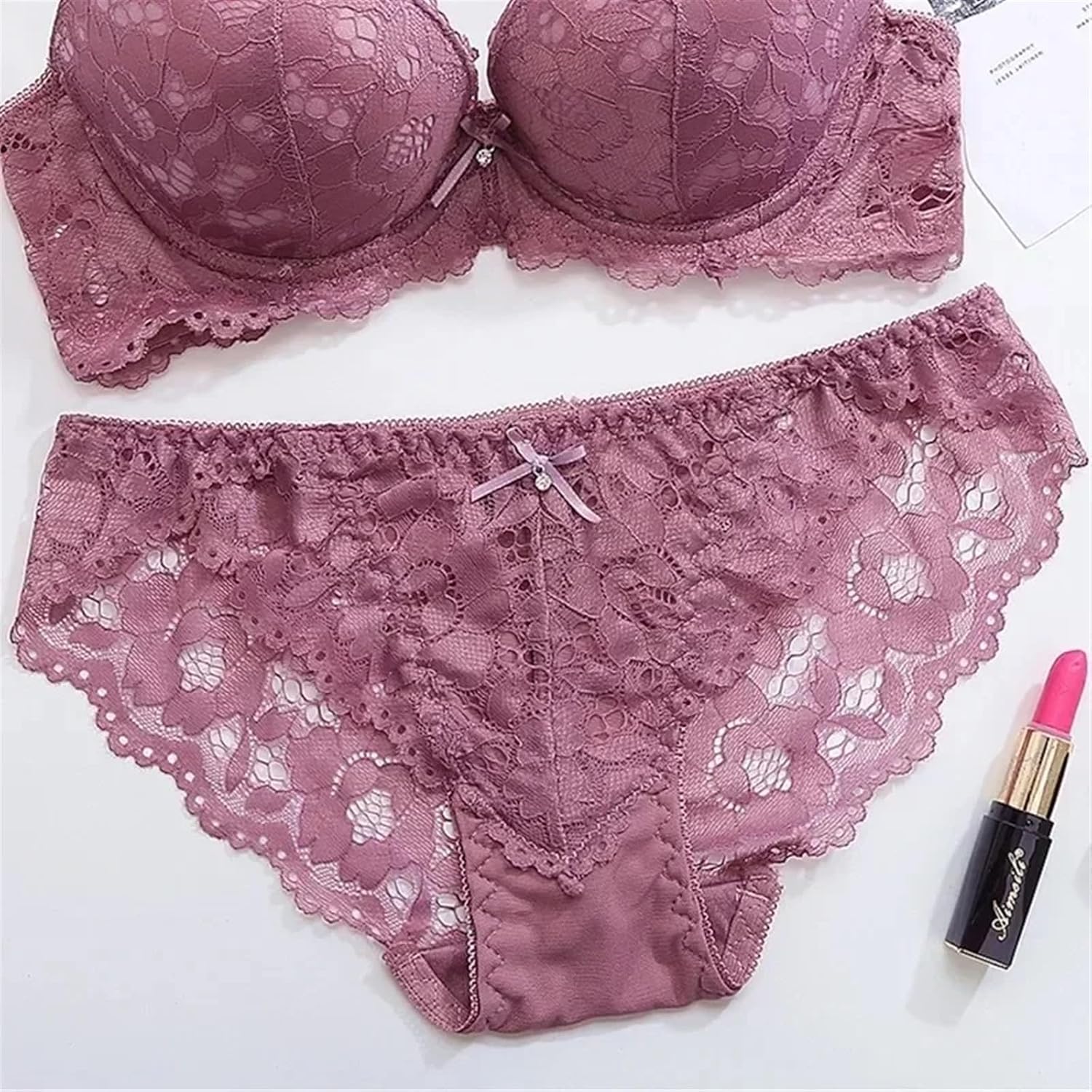 [FRINZA] エレガントなレース刺繍と 生地のランジェリーセット1セット：プッシュアップブラ、ドロップウエストのシアーパンティ